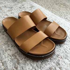Madewell Charley Double Strap Slide Sandal | EUC Nude Brown Tan | Real Leather